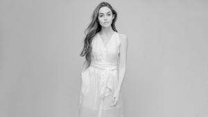 Model Lani Baker wearing white dress by Ines de la Fressange Dress