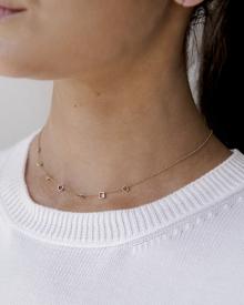 Close up of female neck wearing white sweater and forced jewelry on Rebecca Lankford