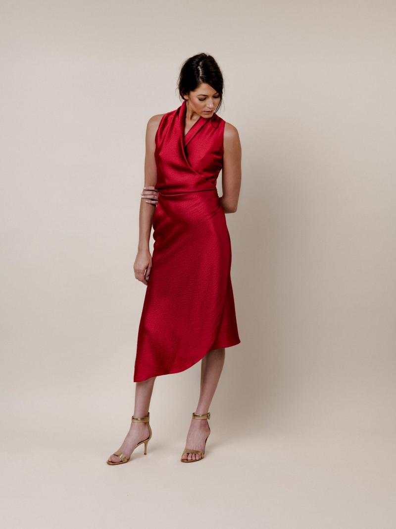 Peter Cohen Silk Wrap Dress s red